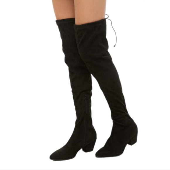 Forever 21 Shoes - Forever 21 Over The Knee Heeled Sock Boots Black Velour